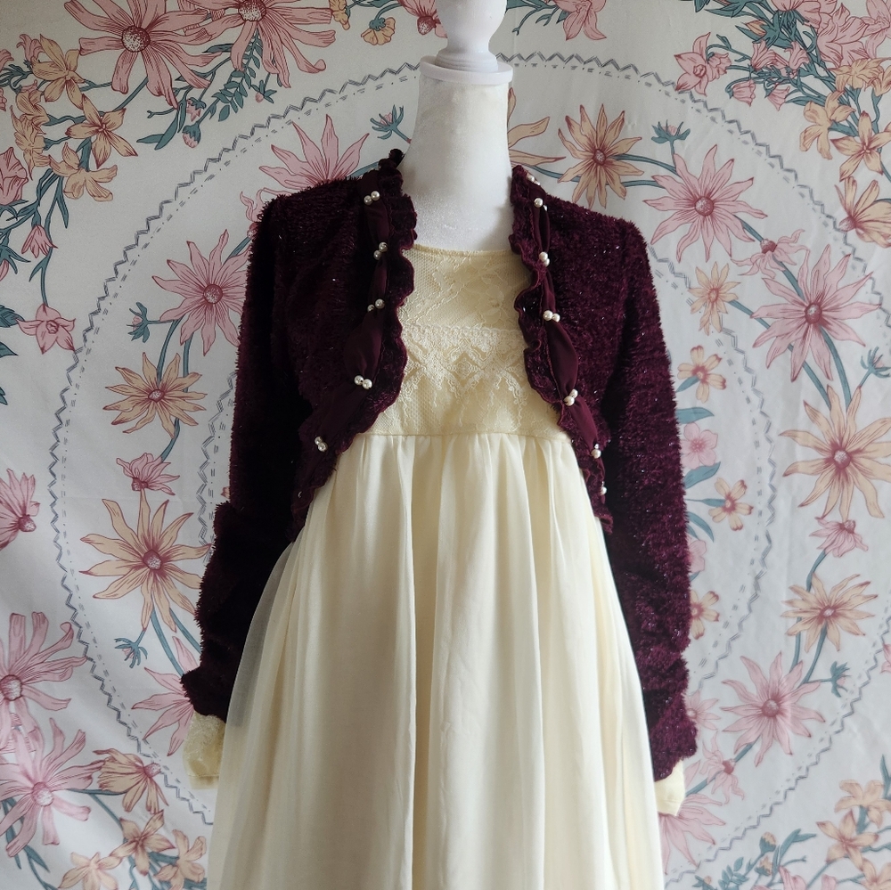 Axes Femme Burgandy long sleeve borelo pearl accents Harajuku J Fashion shoujo